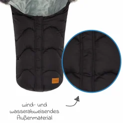 Fleece-Fußsack mit Fellkragen Lhotse für Babyschalen und Babywannen - Schwarz