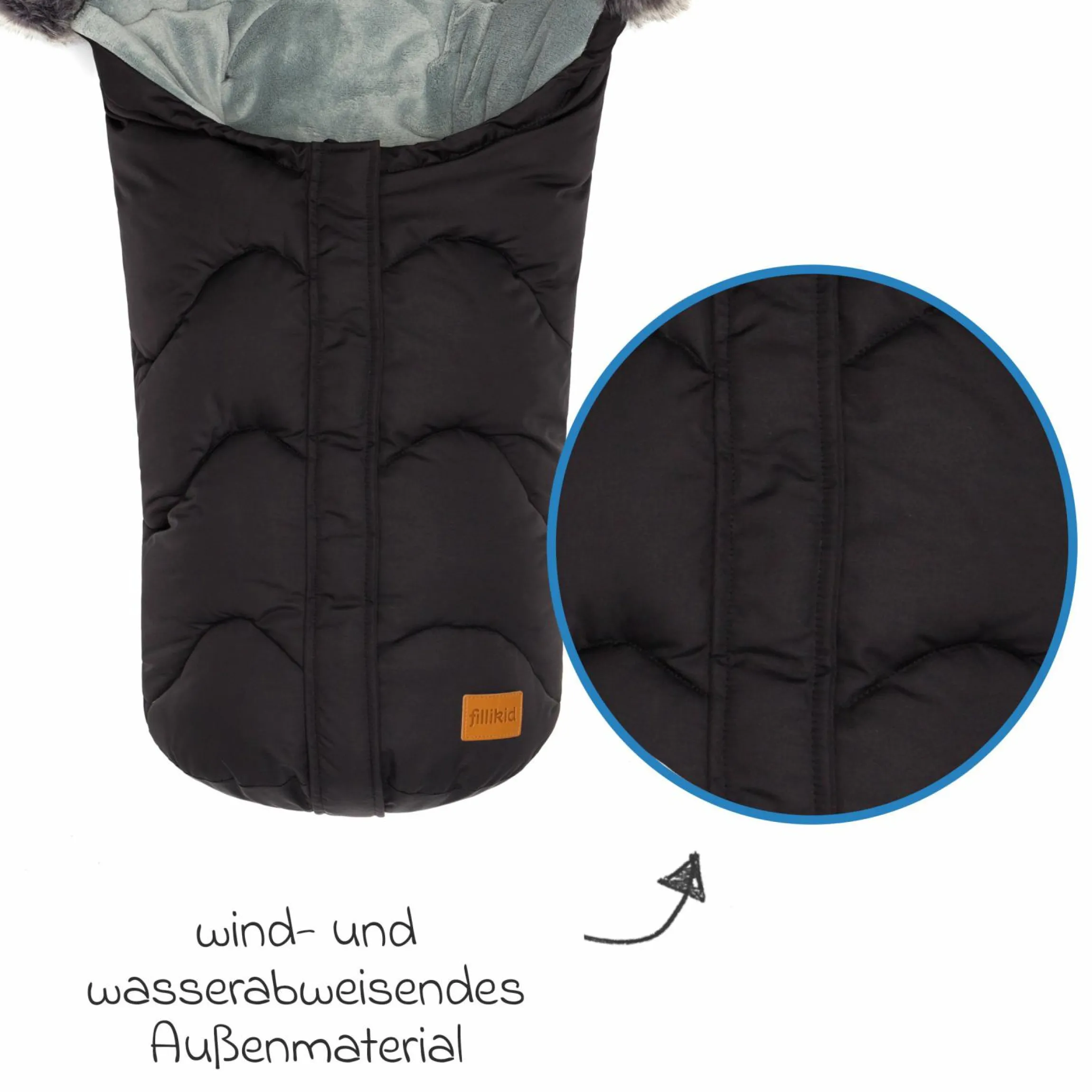 Fleece-Fußsack mit Fellkragen Lhotse für Babyschalen und Babywannen - Schwarz