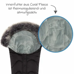 Fleece-Fußsack mit Fellkragen Lhotse für Babyschalen und Babywannen - Schwarz
