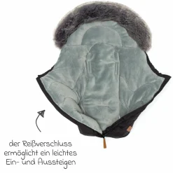 Fleece-Fußsack mit Fellkragen Lhotse für Babyschalen und Babywannen - Schwarz