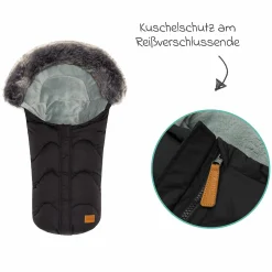 Fleece-Fußsack mit Fellkragen Lhotse für Babyschalen und Babywannen - Schwarz