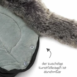 Fleece-Fußsack mit Fellkragen Lhotse für Babyschalen und Babywannen - Schwarz