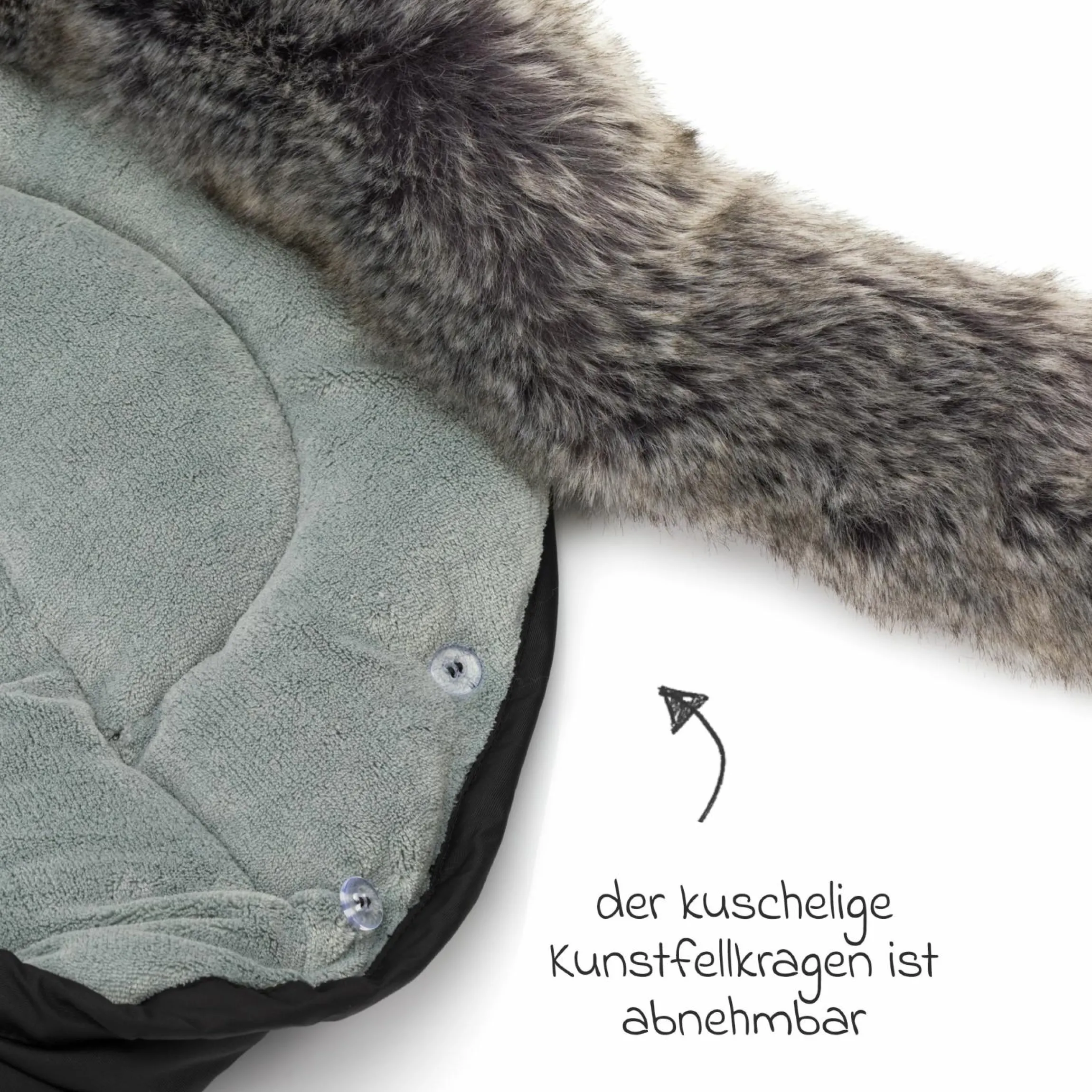 Fleece-Fußsack mit Fellkragen Lhotse für Babyschalen und Babywannen - Schwarz