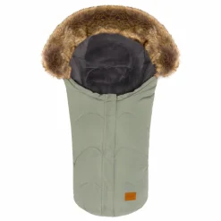 Fleece-Fußsack mit Fellkragen Lhotse für Babyschale und Babywanne - Salbei