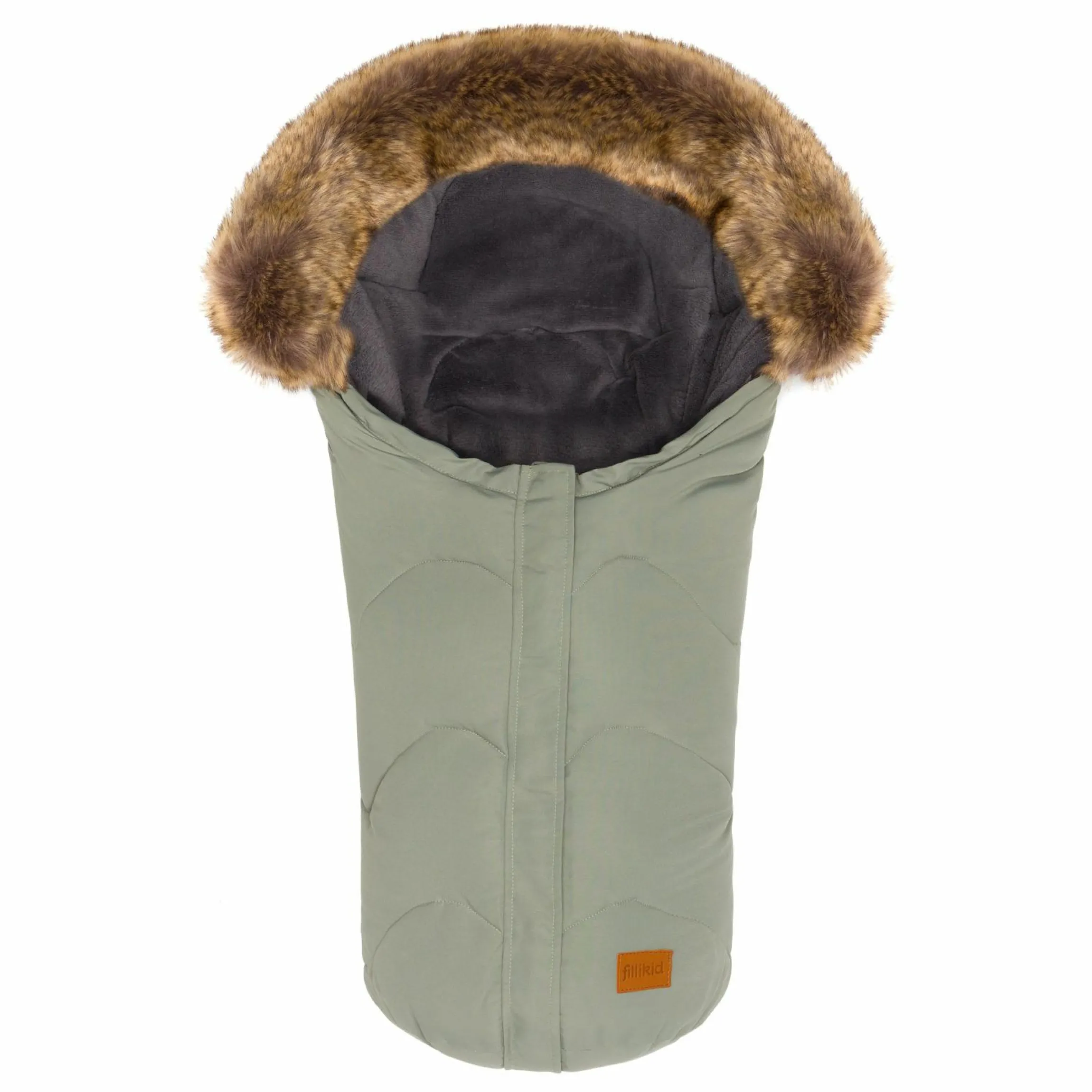 Fleece-Fußsack mit Fellkragen Lhotse für Babyschale und Babywanne - Salbei