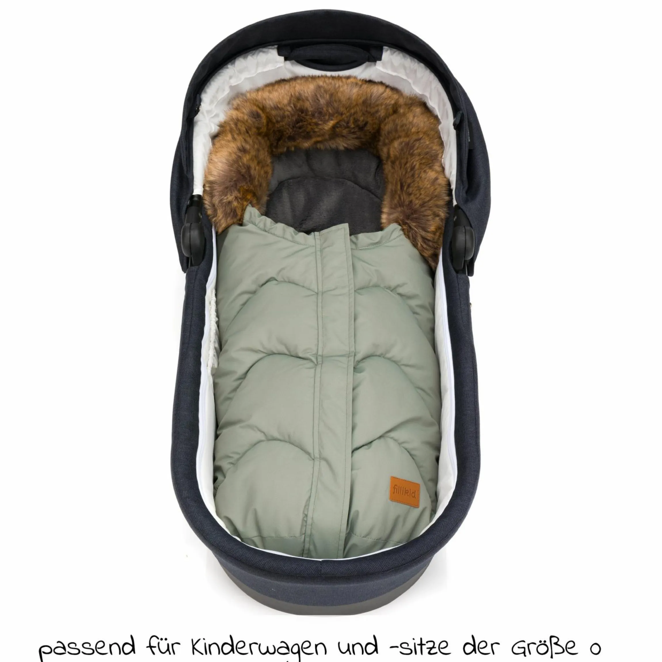 Fleece-Fußsack mit Fellkragen Lhotse für Babyschale und Babywanne - Salbei