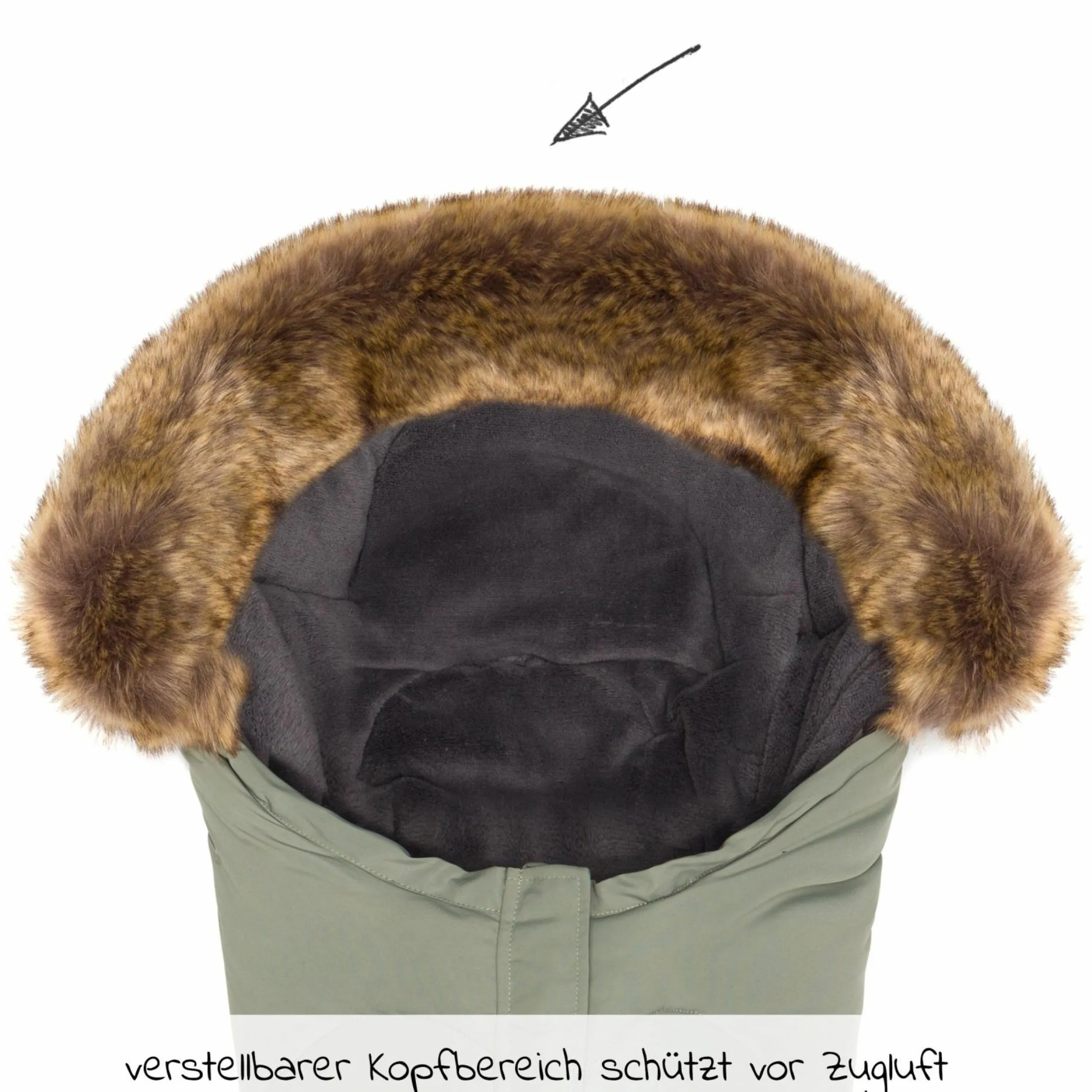 Fleece-Fußsack mit Fellkragen Lhotse für Babyschale und Babywanne - Salbei