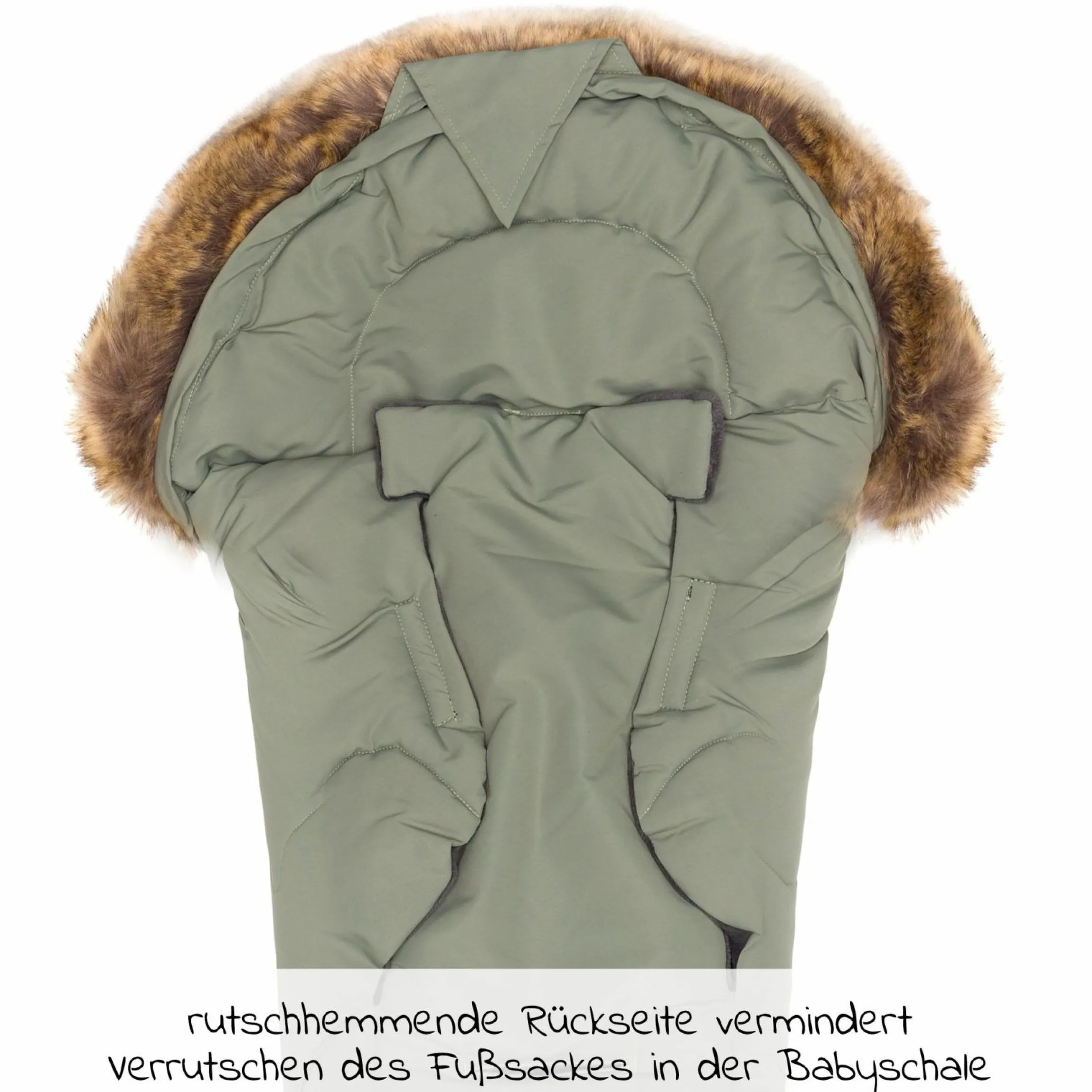 Fleece-Fußsack mit Fellkragen Lhotse für Babyschale und Babywanne - Salbei
