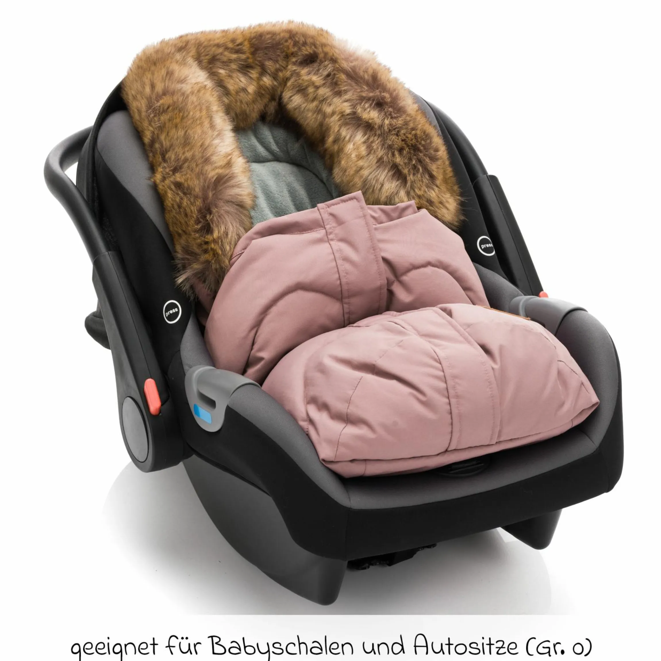 Fleece-Fußsack mit Fellkragen Lhotse für Babyschalen und Babywannen - Rosa