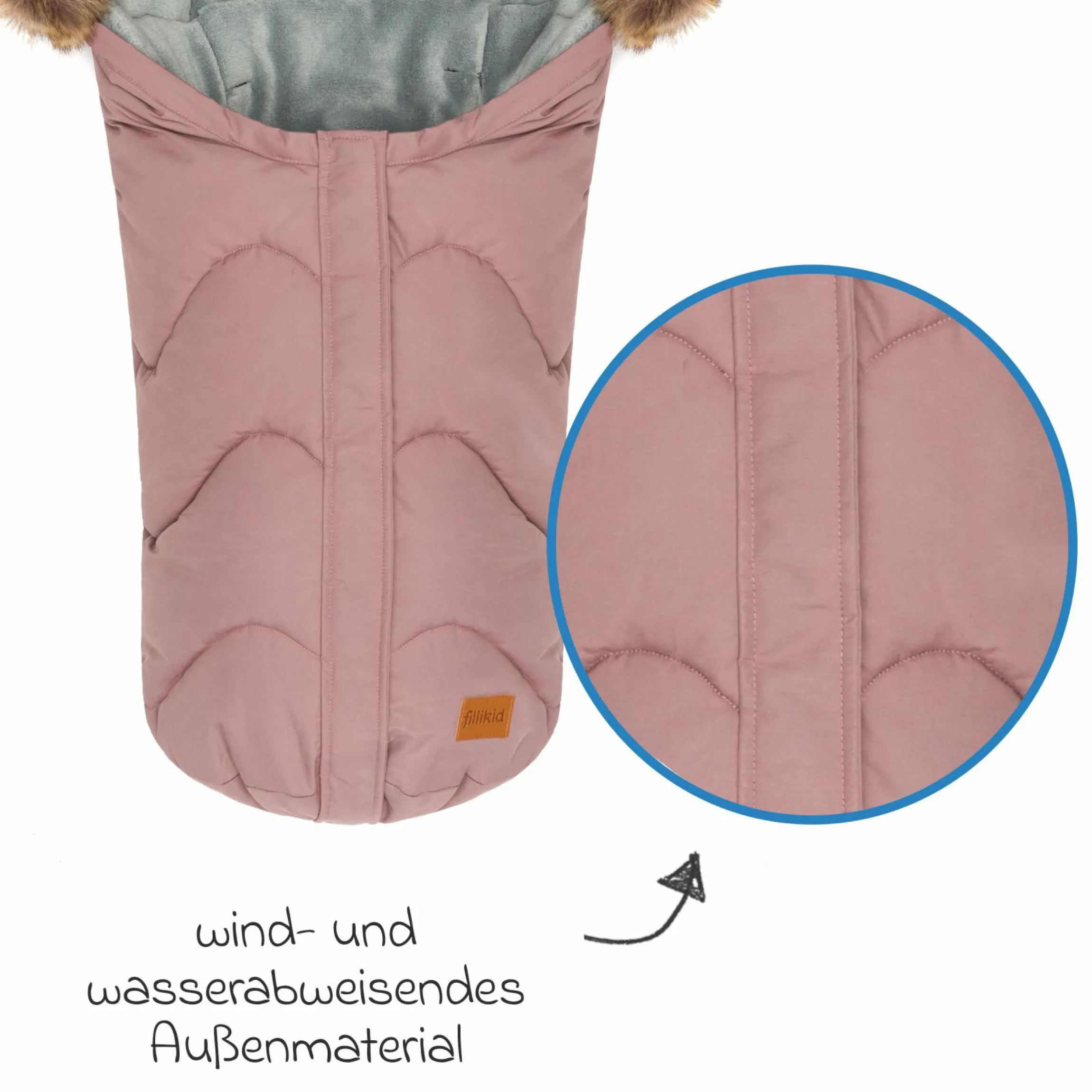 Fleece-Fußsack mit Fellkragen Lhotse für Babyschalen und Babywannen - Rosa