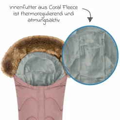 Fleece-Fußsack mit Fellkragen Lhotse für Babyschalen und Babywannen - Rosa