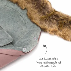 Fleece-Fußsack mit Fellkragen Lhotse für Babyschalen und Babywannen - Rosa
