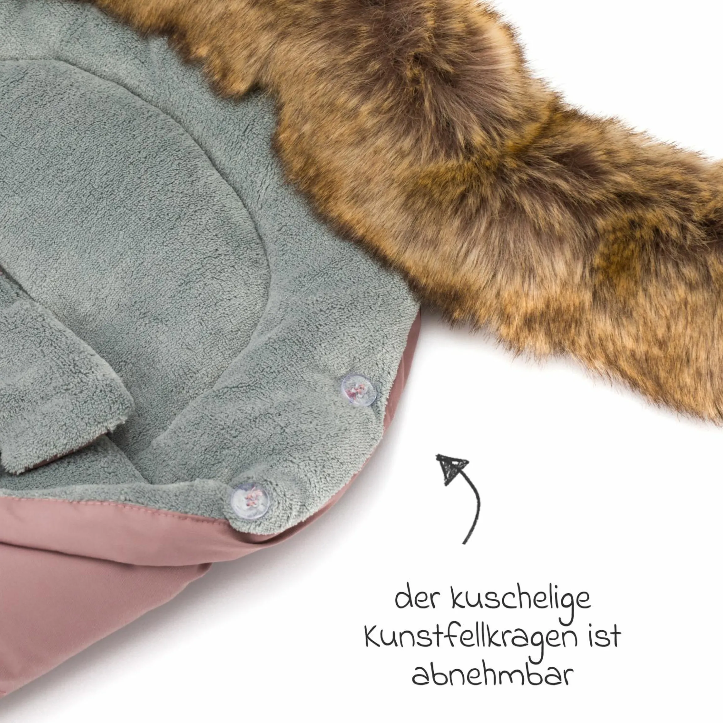 Fleece-Fußsack mit Fellkragen Lhotse für Babyschalen und Babywannen - Rosa