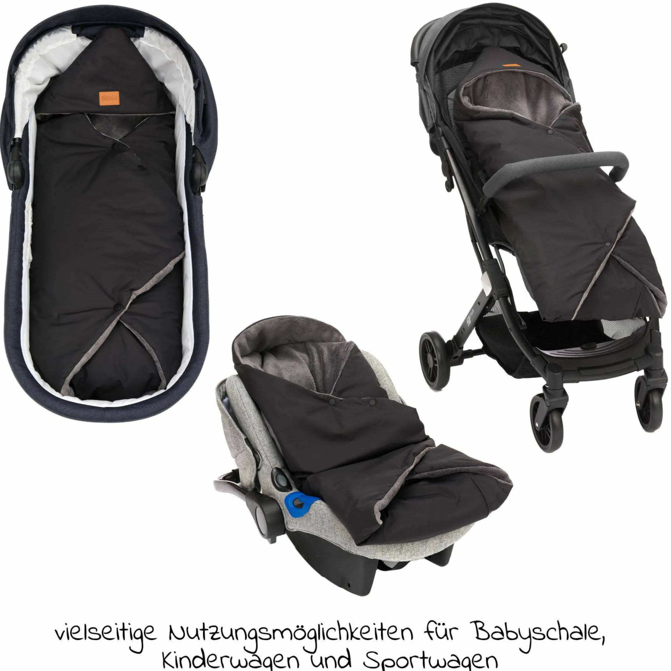 Fleece-Fußsack Tanaga für Babyschale und Babywanne - Schwarz