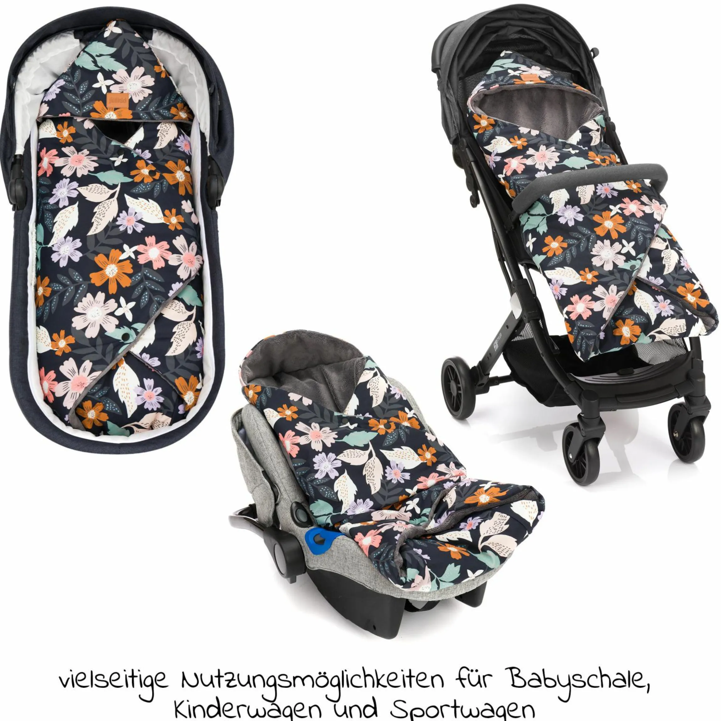 Fleece-Fußsack Tanaga für Babyschale und Babywanne - Blumen