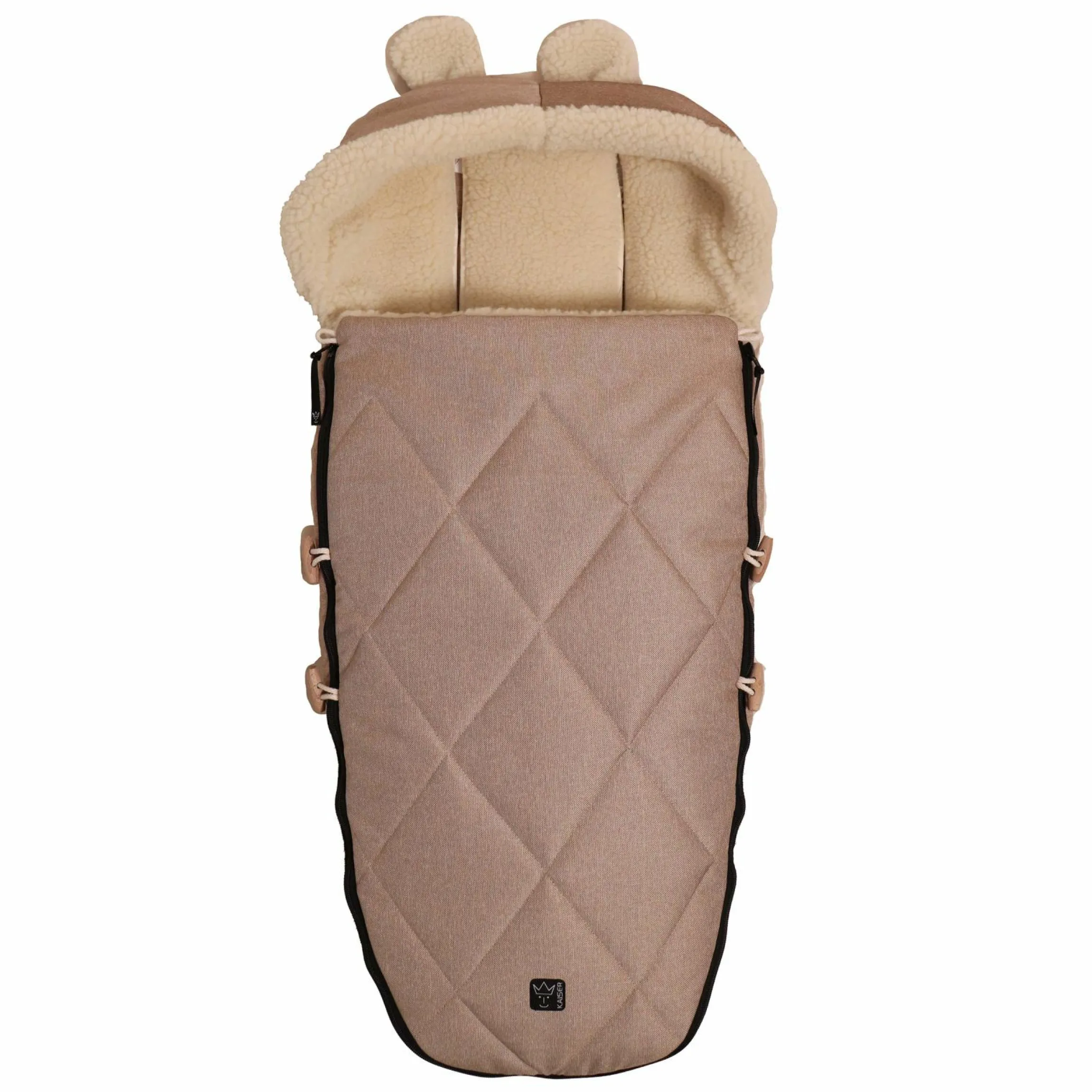 Fleece-Fußsack XL Ears Wool Fütterung aus 100% Schafwolle für Kinderwagen und Buggy - Sand Melange