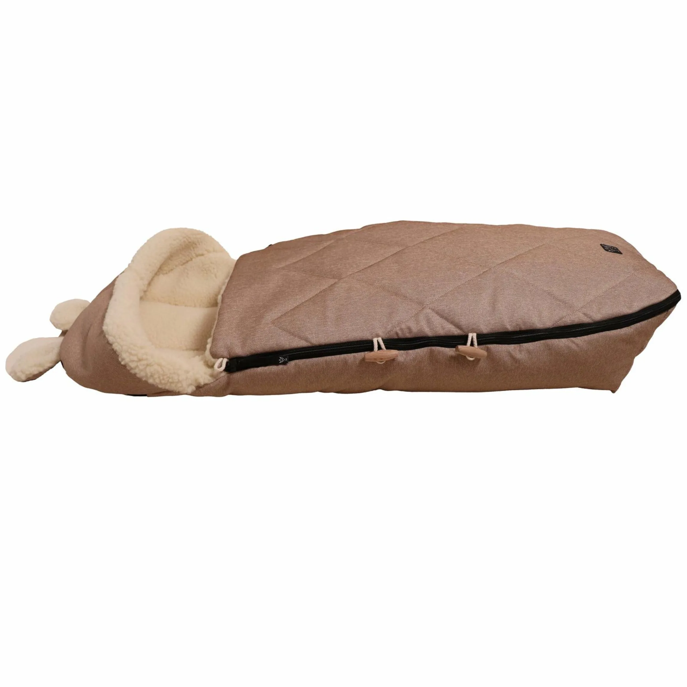 Fleece-Fußsack XL Ears Wool Fütterung aus 100% Schafwolle für Kinderwagen und Buggy - Sand Melange