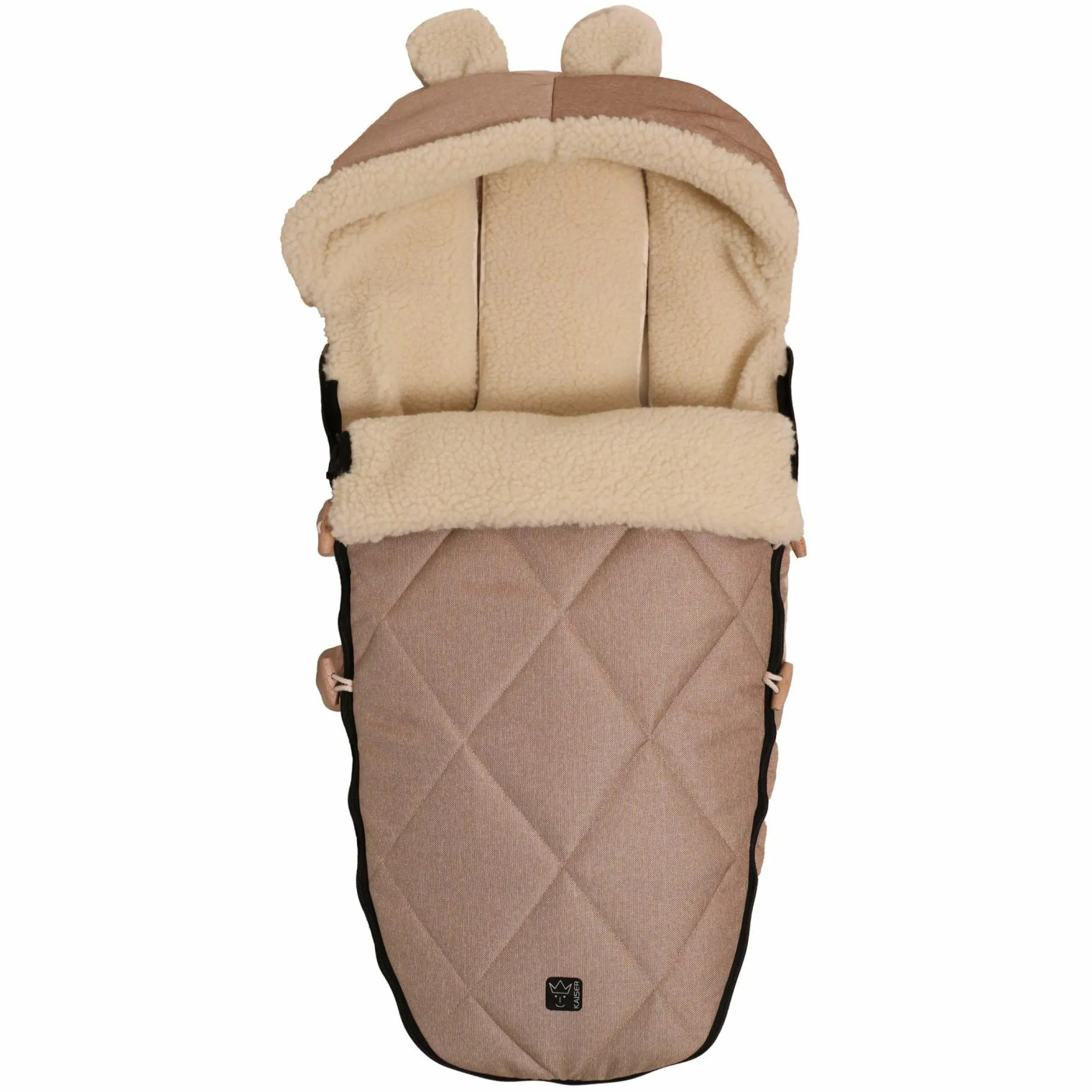 Fleece-Fußsack XL Ears Wool Fütterung aus 100% Schafwolle für Kinderwagen und Buggy - Sand Melange