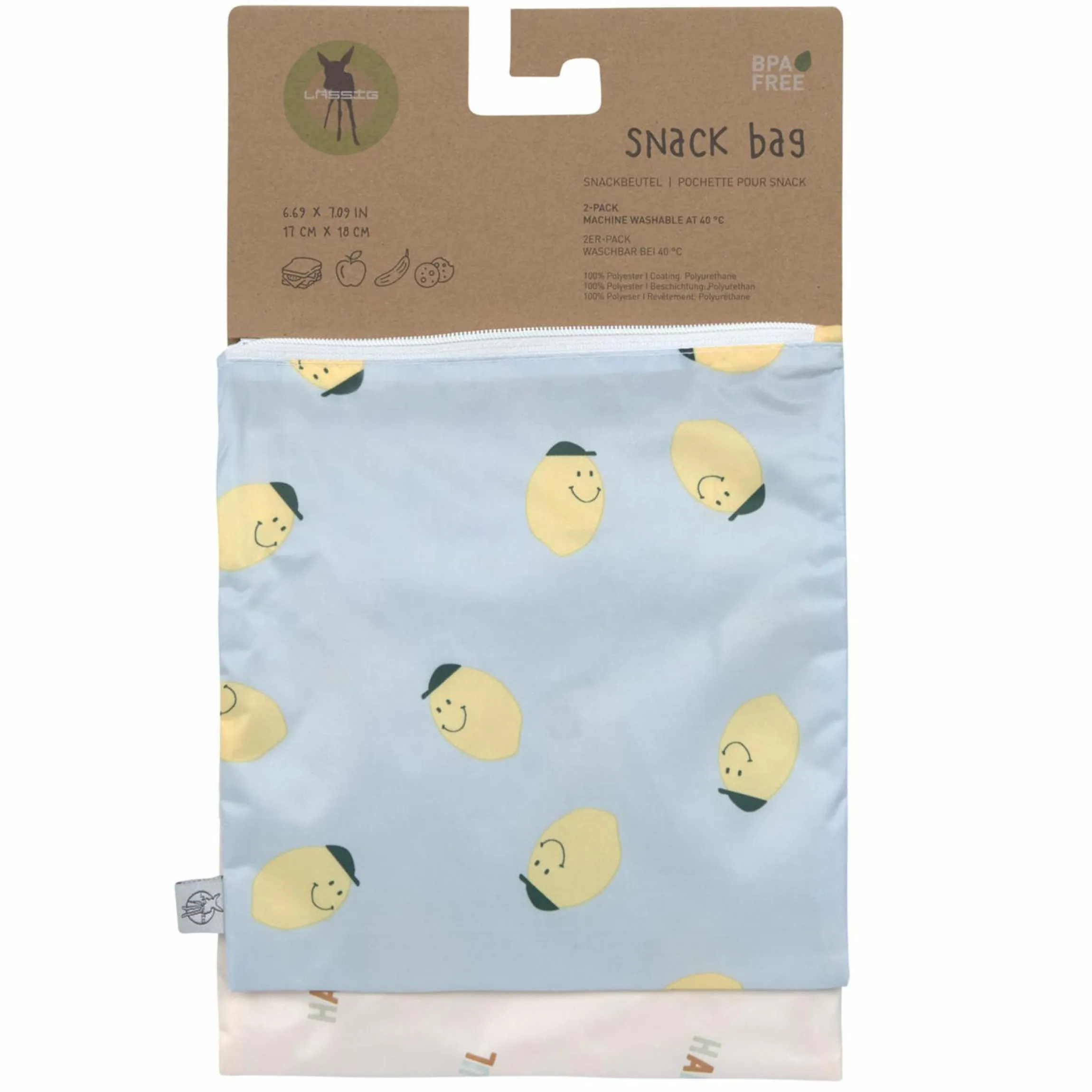 Frühstücksbeutel 2er Pack Snack Bag - Happy Fruits - Lemon