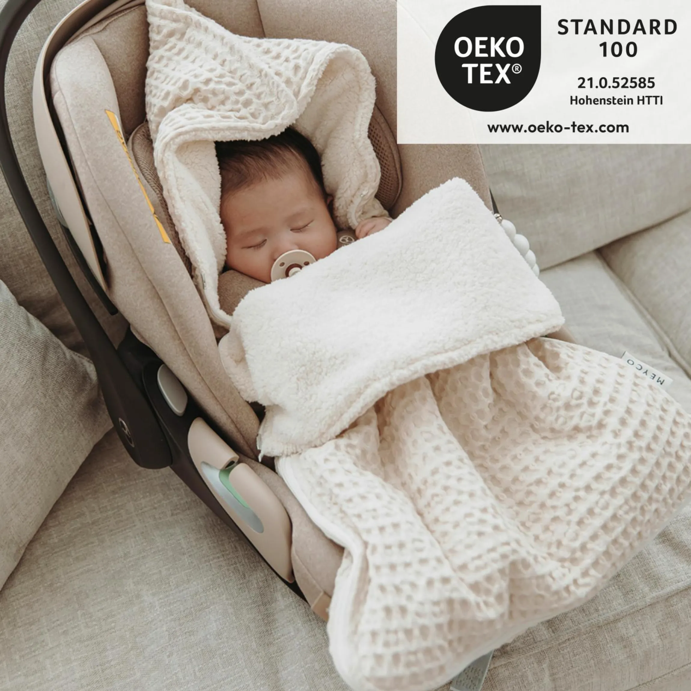 Fußsack für Babyschale - Waffel Teddy - Nature