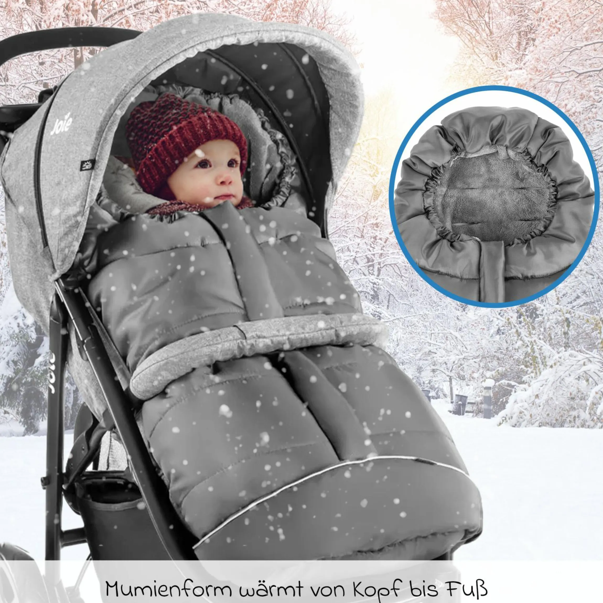Fußsack für Joie Buggy (Litetrax, Mytrax, Chrome uvm. Kinderwagen) mit Tasche - Grau