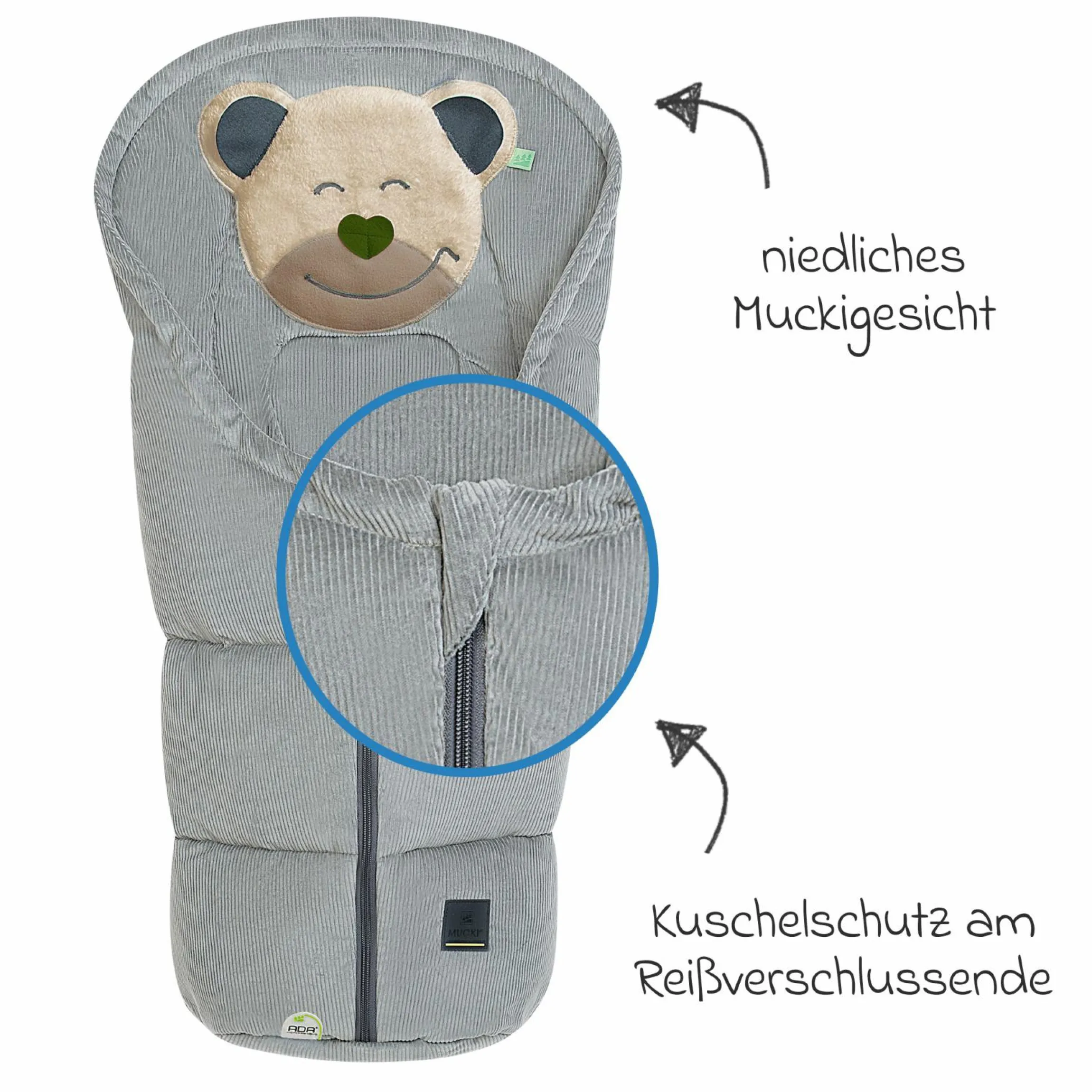 Fußsack Mucki Cord für Babyschale & Babywanne - Light Grey