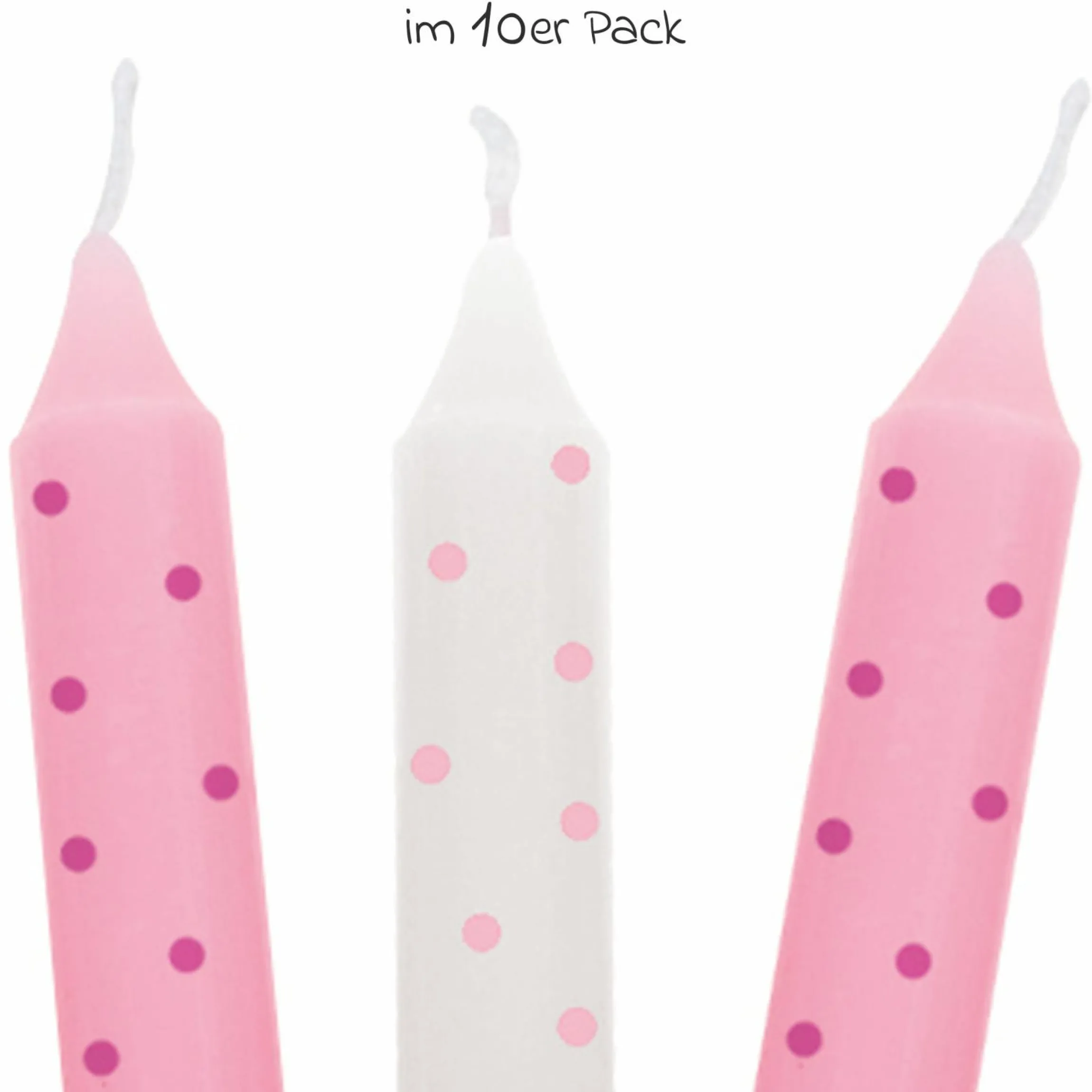 Geburtstagskerzen 10er Pack - Punkte - Rosa
