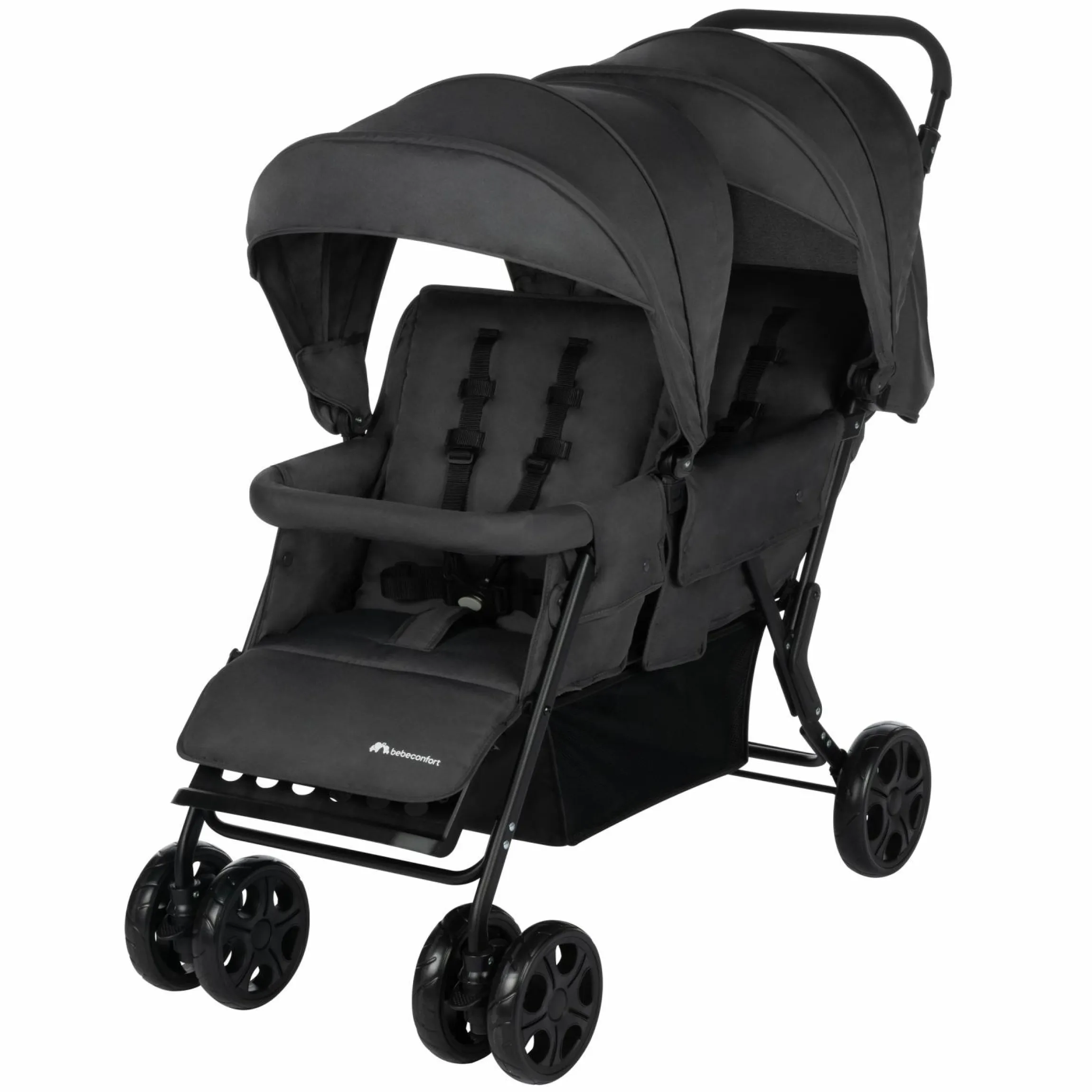 Geschwister- & Zwillingskinderwagen Teamy hinterer Sitz mit Liegeposition inkl. 2 Beindecken & Regenschutz - Mineral Graphite - Kollektion 2025
