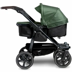 Geschwister- & Zwillingskinderwagen Duo 2 mit Luftkammerreifen - 2x Kombi-Einheit (Wanne+Sitz) mit Liegeposition & XXL Zamboo Zubehör - Olive - Kollektion 2025