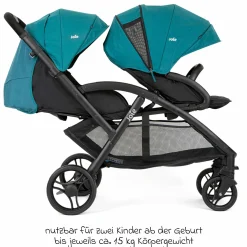 Geschwister- & Zwillingskinderwagen Evalite Duo ultraleicht nur ca 10 kg Eigengewicht Rücksitz mit Liegeposition - inkl. Regenschutz - Capri - Kollektion 2025