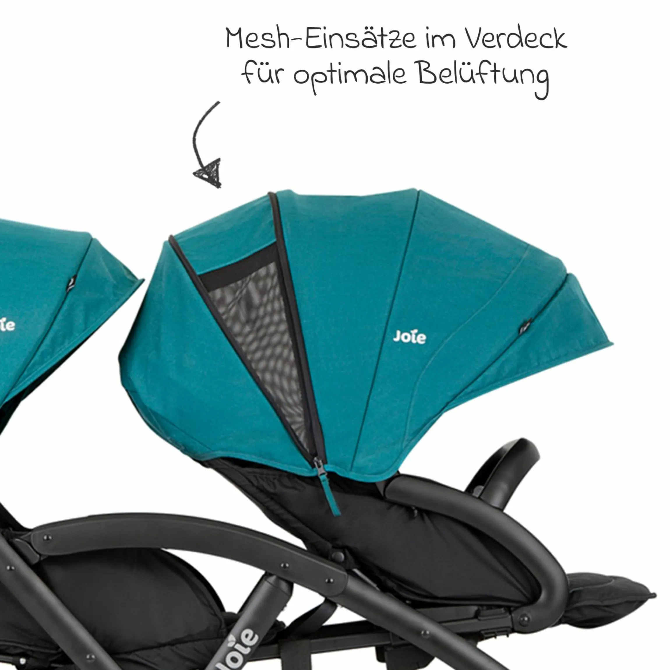 Geschwister- & Zwillingskinderwagen Evalite Duo ultraleicht nur ca 10 kg Eigengewicht Rücksitz mit Liegeposition - inkl. Regenschutz - Capri - Kollektion 2025