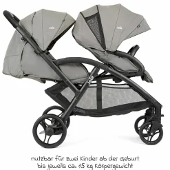 Geschwister- & Zwillingskinderwagen Evalite Duo ultraleicht nur ca 10 kg Eigengewicht Rücksitz mit Liegeposition - inkl. Regenschutz - Pebble - Kollektion 2025