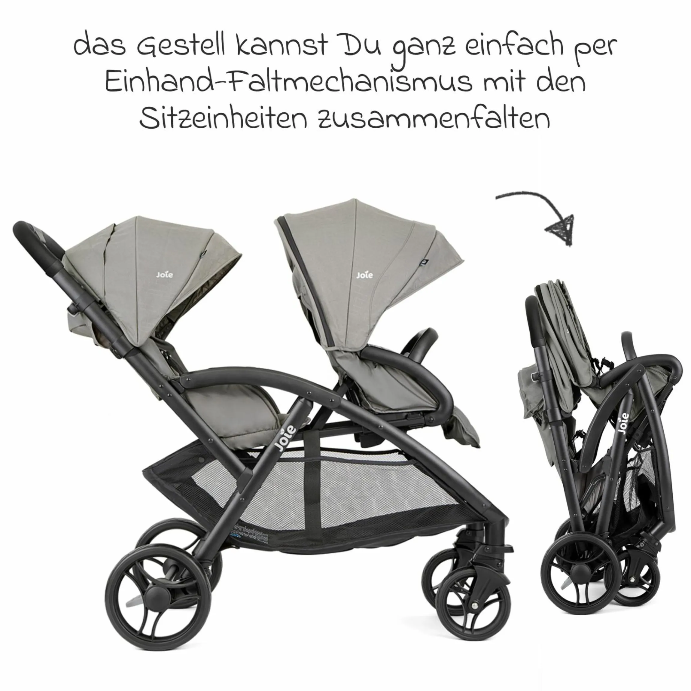 Geschwister- & Zwillingskinderwagen Evalite Duo ultraleicht nur ca 10 kg Eigengewicht Rücksitz mit Liegeposition - inkl. Regenschutz - Pebble - Kollektion 2025