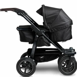 Geschwister- & Zwillingskinderwagen Duo 2 mit Luftreifen - 2x Kombi-Einheit (Wanne+Sitz) mit Liegeposition & XXL Zamboo Zubehör - Schwarz - Kollektion 2025