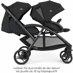 Geschwister- & Zwillingskinderwagen Evalite Duo ultraleicht nur ca 10 kg Eigengewicht Rücksitz mit Liegeposition - inkl. Regenschutz - Shale - Kollektion 2025