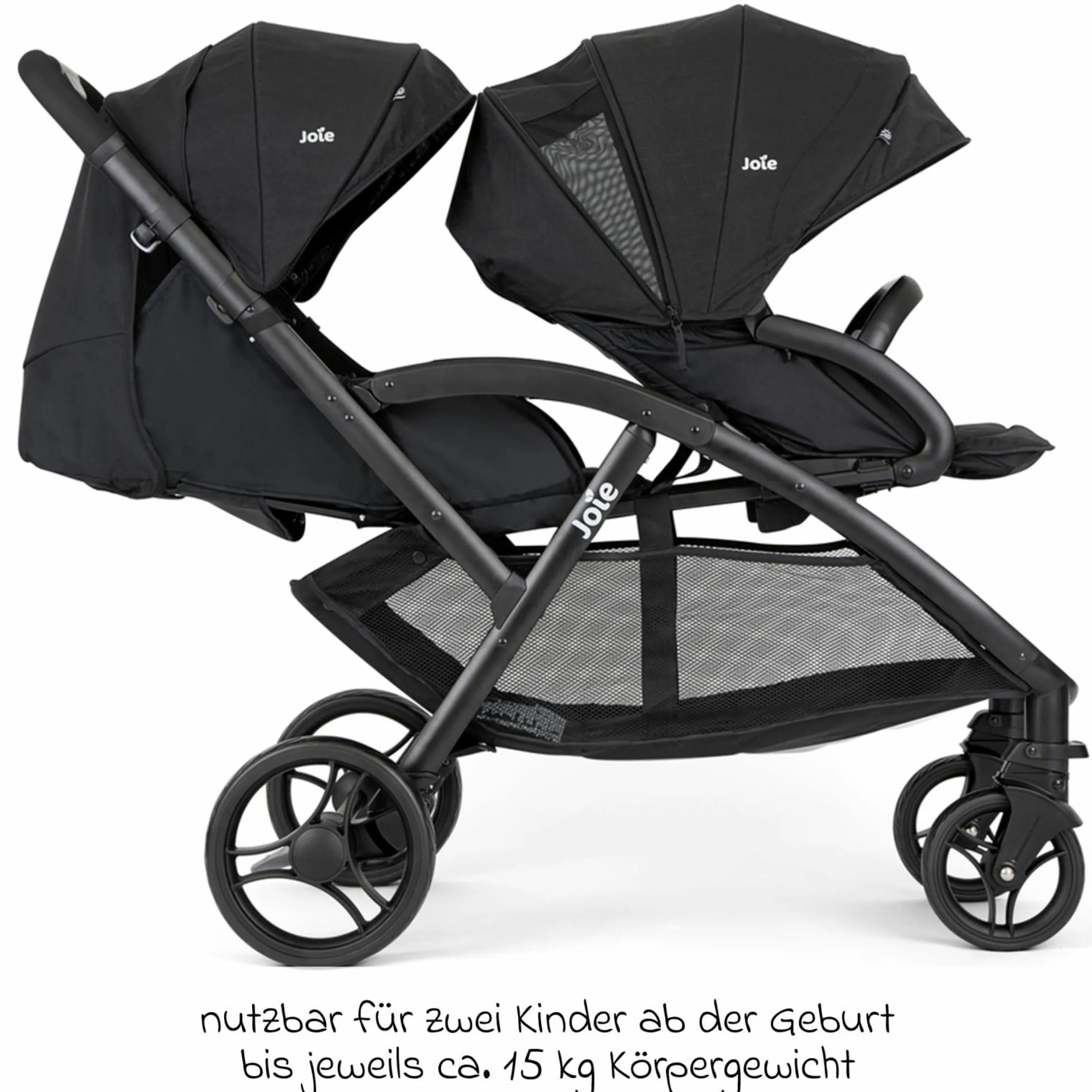 Geschwister- & Zwillingskinderwagen Evalite Duo ultraleicht nur ca 10 kg Eigengewicht Rücksitz mit Liegeposition - inkl. Regenschutz - Shale - Kollektion 2025