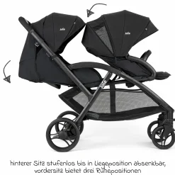 Geschwister- & Zwillingskinderwagen Evalite Duo ultraleicht nur ca 10 kg Eigengewicht Rücksitz mit Liegeposition - inkl. Regenschutz - Shale - Kollektion 2025