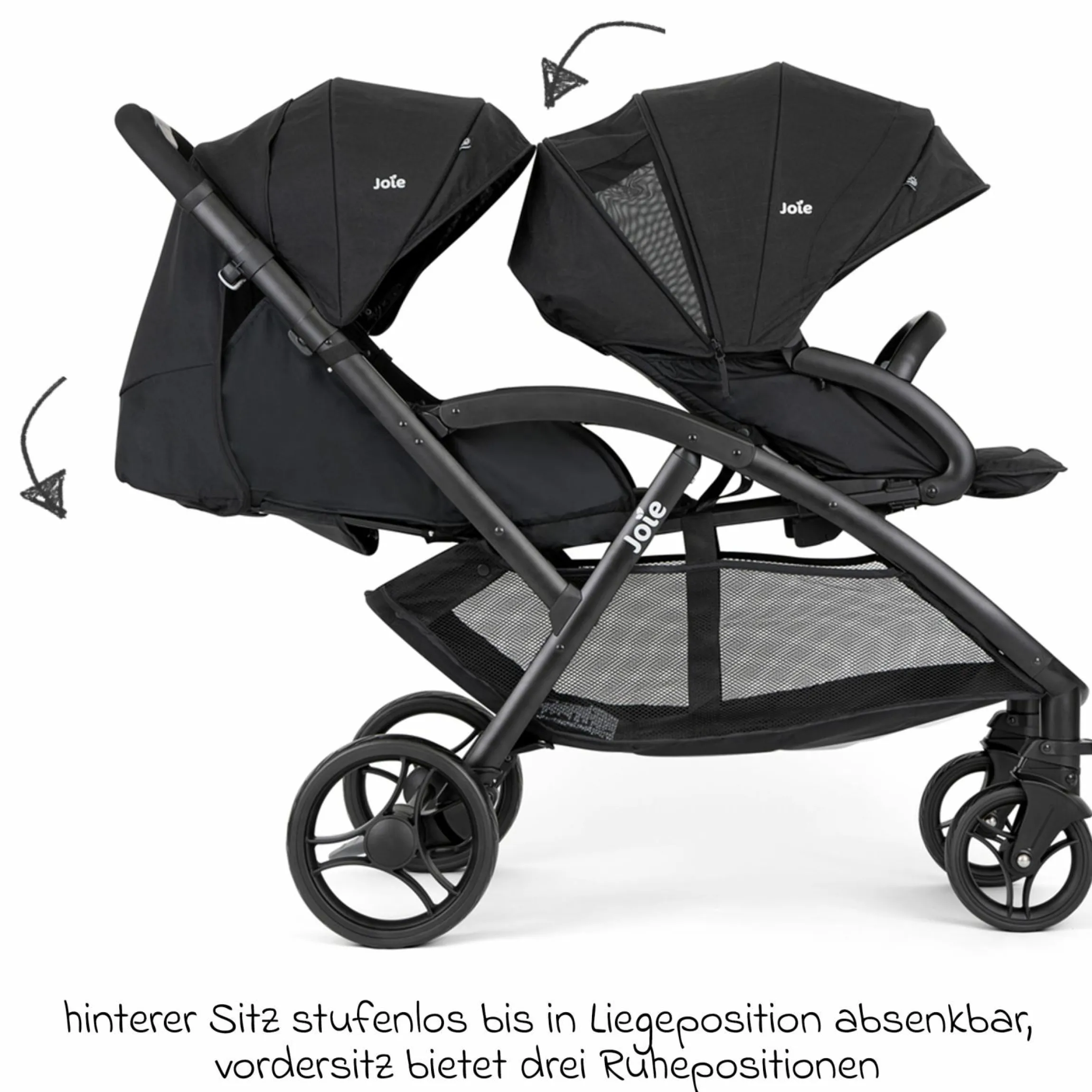 Geschwister- & Zwillingskinderwagen Evalite Duo ultraleicht nur ca 10 kg Eigengewicht Rücksitz mit Liegeposition - inkl. Regenschutz - Shale - Kollektion 2025