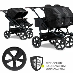 Geschwister- & Zwillingskinderwagen Duo 2 mit Luftkammerreifen - 2x Kombi-Einheit (Wanne+Sitz) mit Liegeposition & XXL Zamboo Zubehör - Schwarz - Kollektion 2025