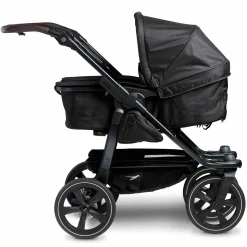 Geschwister- & Zwillingskinderwagen Duo 2 mit Luftkammerreifen - 2x Kombi-Einheit (Wanne+Sitz) mit Liegeposition & XXL Zamboo Zubehör - Schwarz - Kollektion 2025