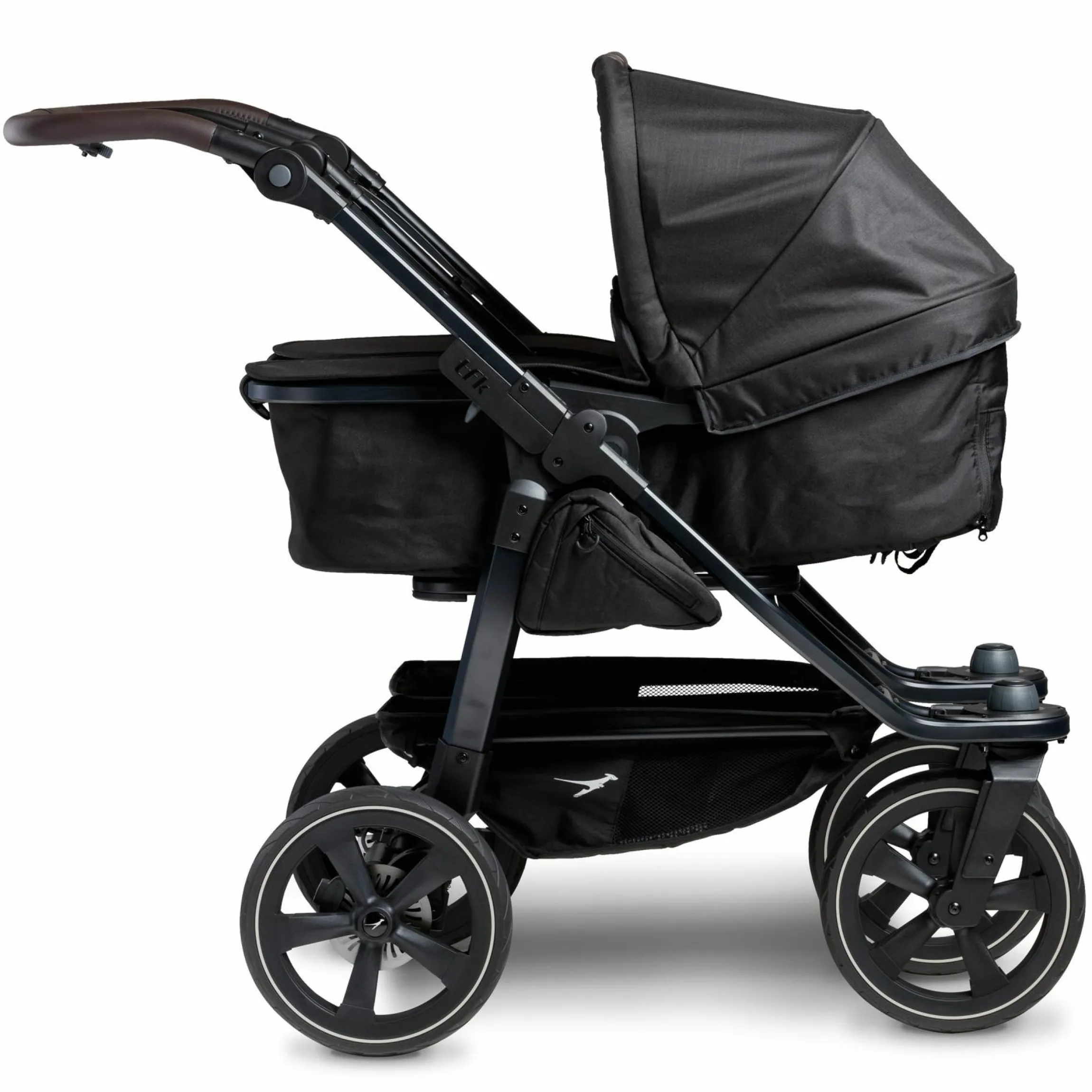 Geschwister- & Zwillingskinderwagen Duo 2 mit Luftkammerreifen - 2x Kombi-Einheit (Wanne+Sitz) mit Liegeposition & XXL Zamboo Zubehör - Schwarz - Kollektion 2025
