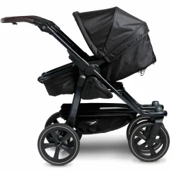 Geschwister- & Zwillingskinderwagen Duo 2 mit Luftkammerreifen - 2x Kombi-Einheit (Wanne+Sitz) mit Liegeposition & XXL Zamboo Zubehör - Schwarz - Kollektion 2025