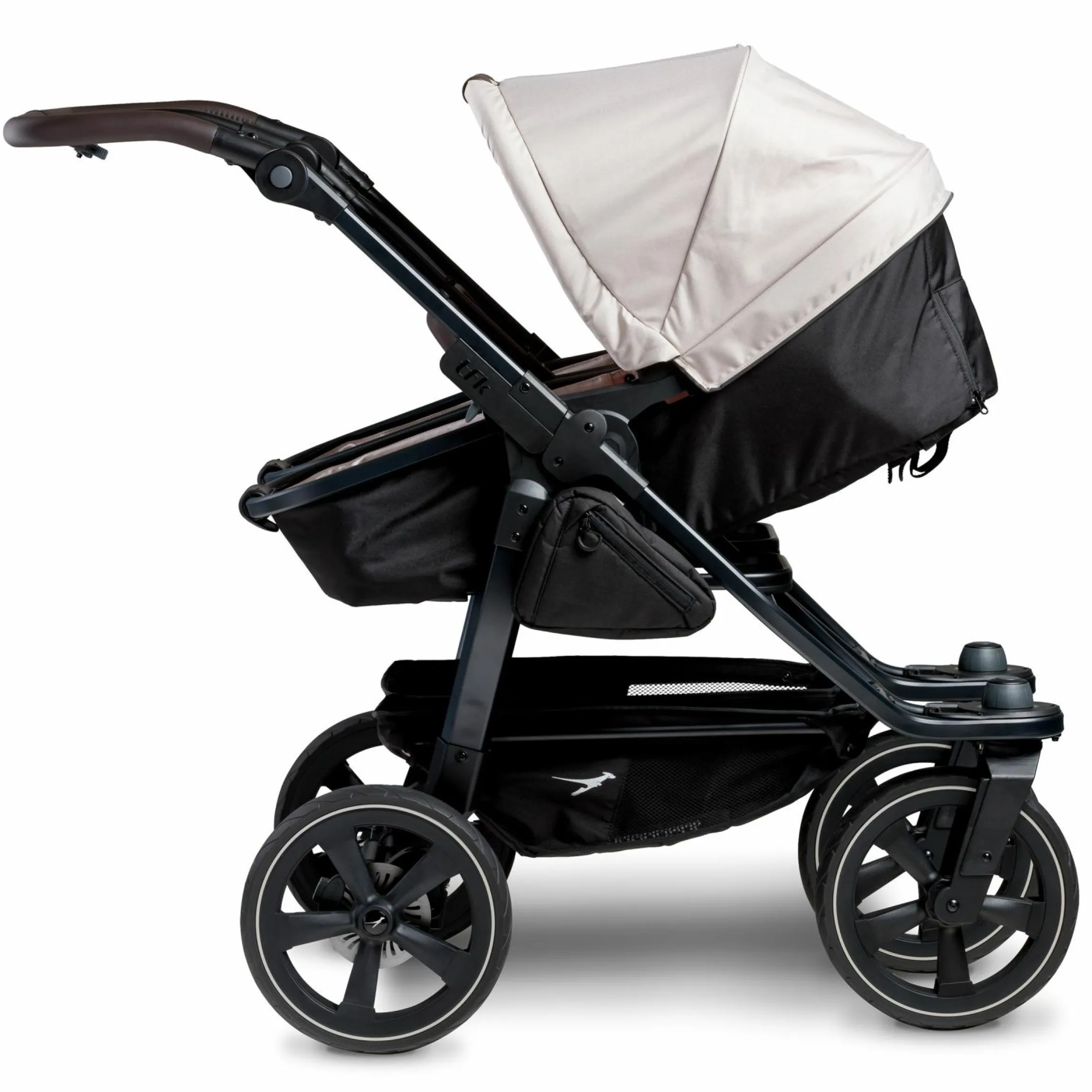 Geschwister- & Zwillingskinderwagen Duo 2 mit Luftkammerreifen - 2x Kombi-Einheit (Wanne+Sitz) mit Liegeposition & XXL Zamboo Zubehör - Sand - Kollektion 2025
