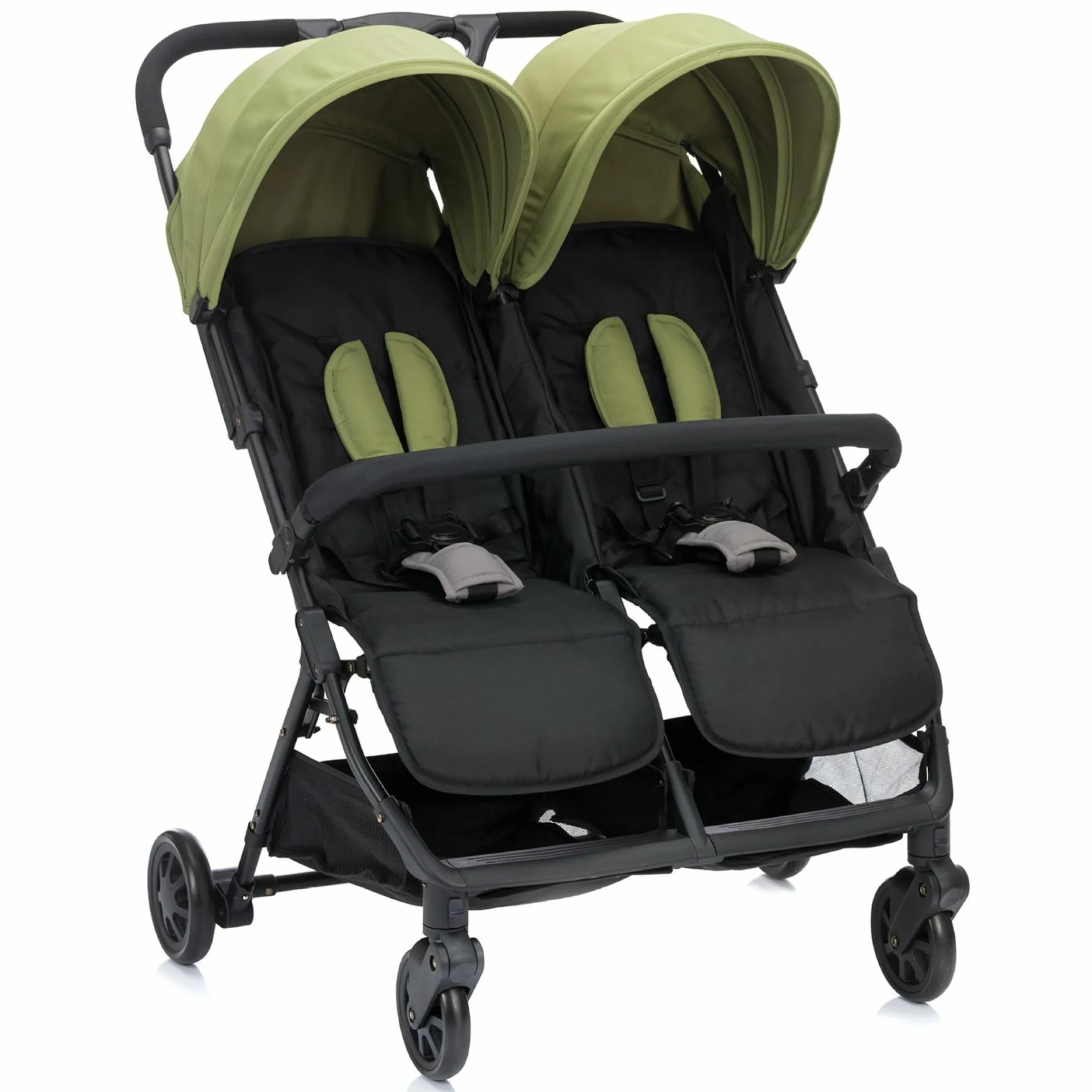 Geschwister- & Zwillingskinderwagen Twin mit Liegeposition nur 10,2 kg und 78 cm Breit - Schwarz Grün