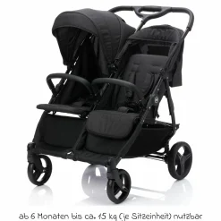 Geschwister- & Zwillingskinderwagen Duo mit Liegeposition, Schutzbügel pro Sitz nur 12,3 kg und 70 cm Breit - Schwarz Melange