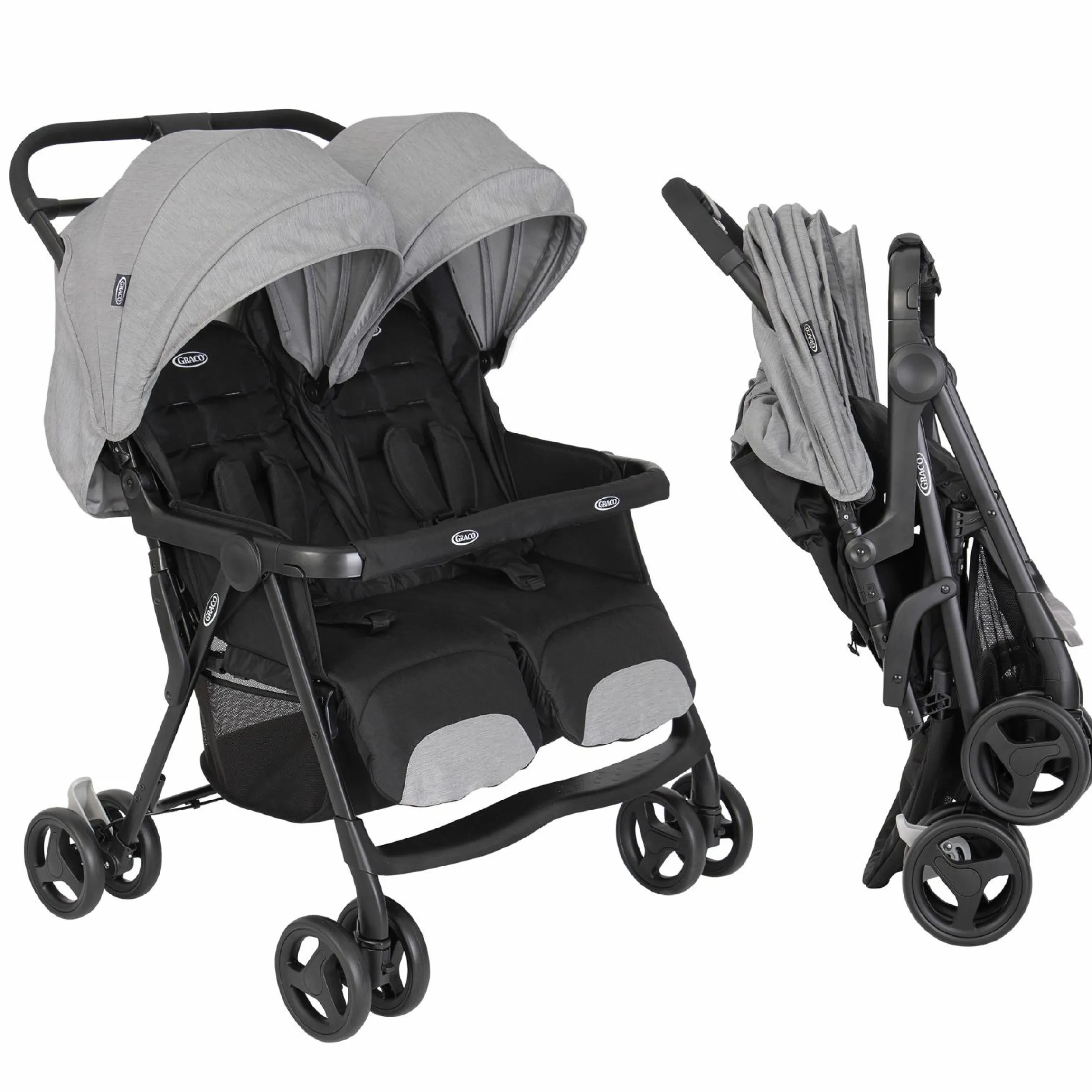 Geschwister- & Zwillingswagen DuoRider nur 12,1 kg Eigengewicht mit Liegeposition inkl. Regenschutz - Steeple Gray - Kollektion 2025