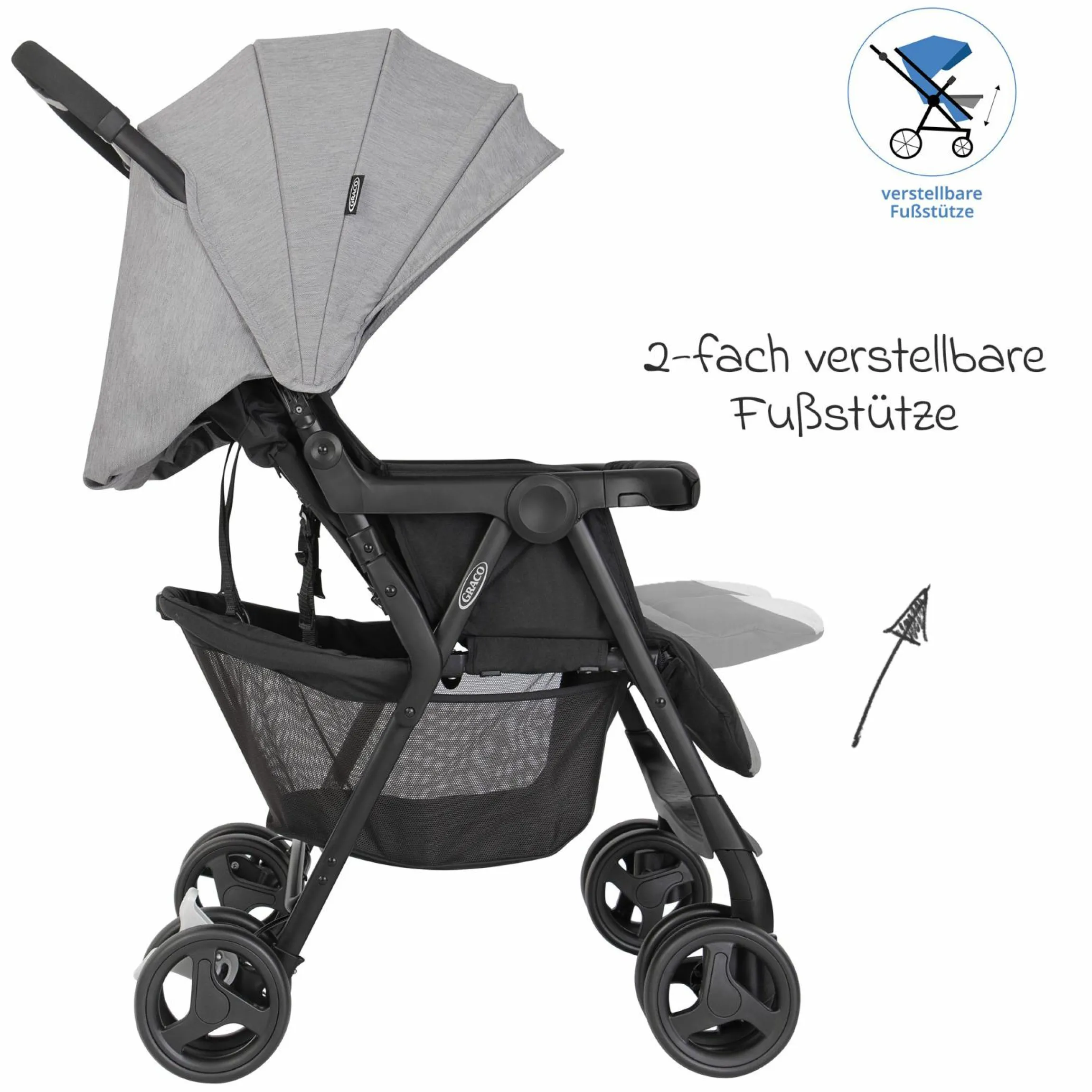 Geschwister- & Zwillingswagen DuoRider nur 12,1 kg Eigengewicht mit Liegeposition inkl. Regenschutz - Steeple Gray - Kollektion 2025