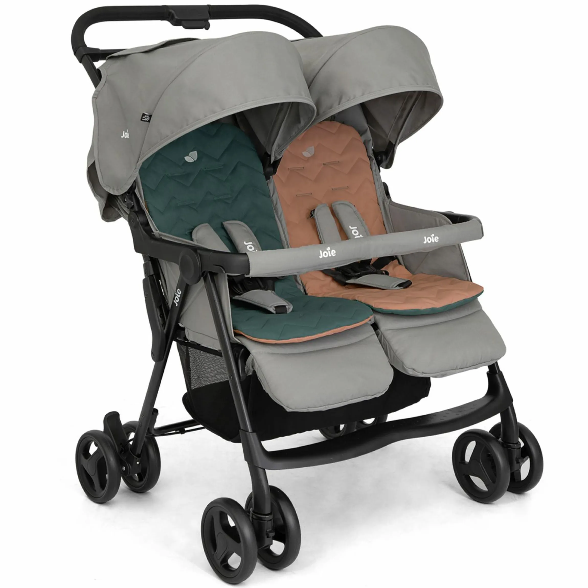 Geschwister- & Zwillingswagen Aire Twin mit Liegeposition inkl. Regenschutz & Wendesitzauflage - Pebble - Kollektion 2025