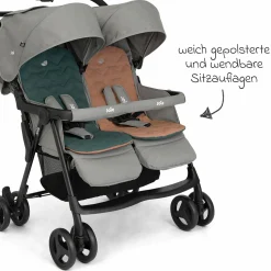 Geschwister- & Zwillingswagen Aire Twin mit Liegeposition inkl. Regenschutz & Wendesitzauflage - Pebble - Kollektion 2025
