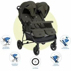 Geschwister- & Zwillingswagen Estrella bis 22 kg (je Sitz) inkl. Regenverdeck - Signature - Evergreen